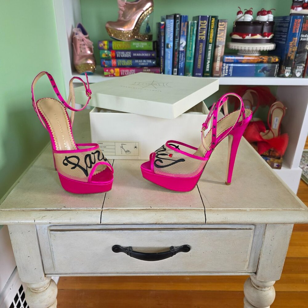 Charlotte Olympia "Paris" heels – Fuchsia satin, EU 37.5 (US 7.5) - Picture 2 of 16